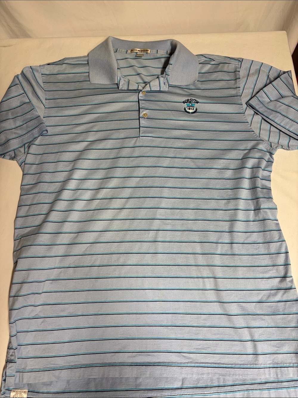 Peter Millar Men’s L 100% Cotton Striped Golf Polo Forsyth CC Embroidered